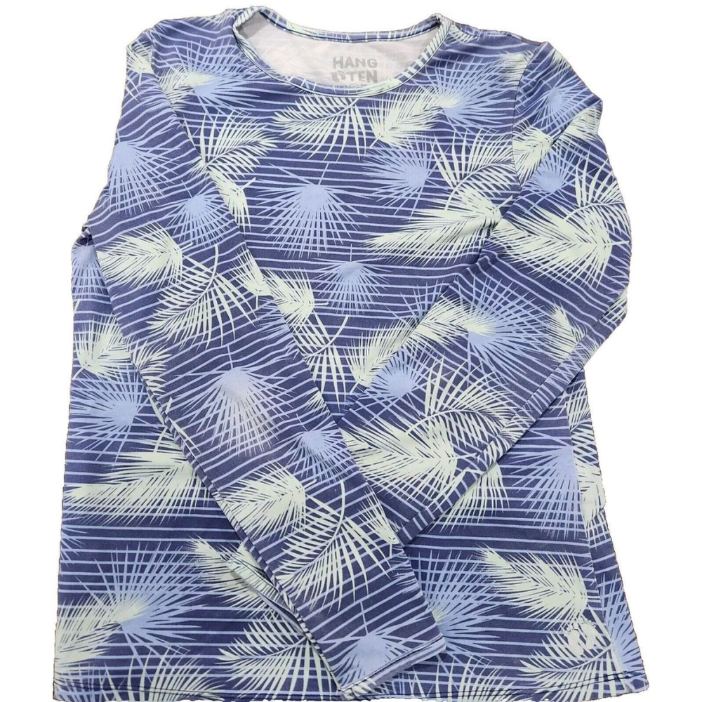 Hang Ten Women's Rash-Guard Top Shirt Long Sleeves Floral Small Zippered Pocket